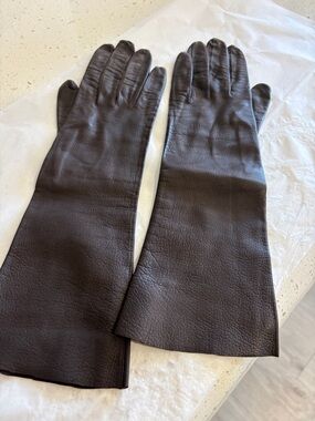 VINTAGE Long Brown Gloves- leather or faux leather